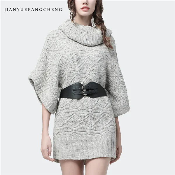 Dress only Модный застегивающийся воротник, шерстяное платье для женщин, рукав «летучая мышь», теплые, Осень-зима, мини вязаные платья, свободные, большие размеры, женские, повседневные - Цвет: Dress only