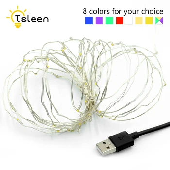 

TSLEEN USB 5M 10M Silver Wire For Holiday New Year Garland Fairy Christmas Tree Wedding Party Decoration LED String light