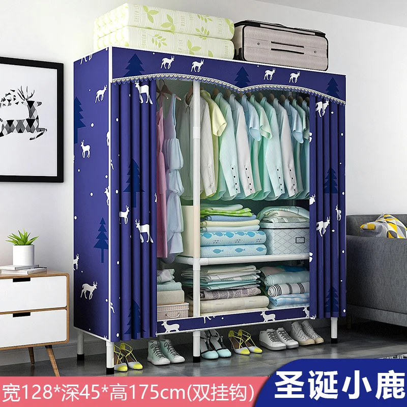 Wardrobe Simple Cloth Wardrobe Steel Pipe Thickening Reinforcement Thickening Assembled Steel Frame Fabric Closet Simple