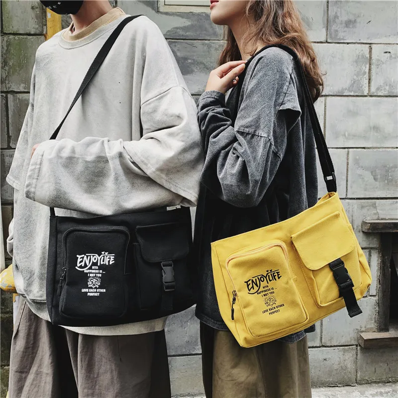 

New Style INS Korean-style Versatile One Shoulder Canvas Bag Men And Women Students Workwear Messenger Bag Couples Disco Dancing