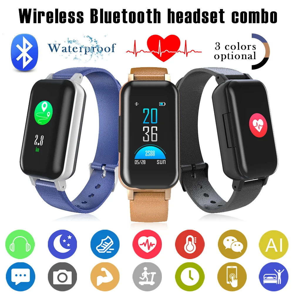 2 в 1 T89 Bluetooth Смарт бинауральные Bluetooth наушники фитнес-браслет монитор сердечного ритма Смарт-браслет универсальные умные часы
