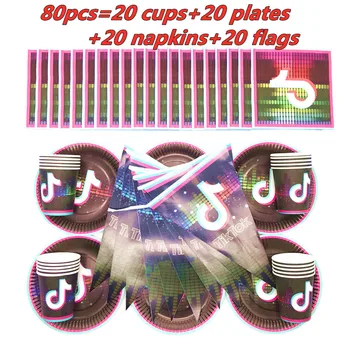 

TikTok Kids Birthday Party Disposable Tableware Set High Quality Paper Cups Plates Flag Napkins Baby Shower Decorations Supplies