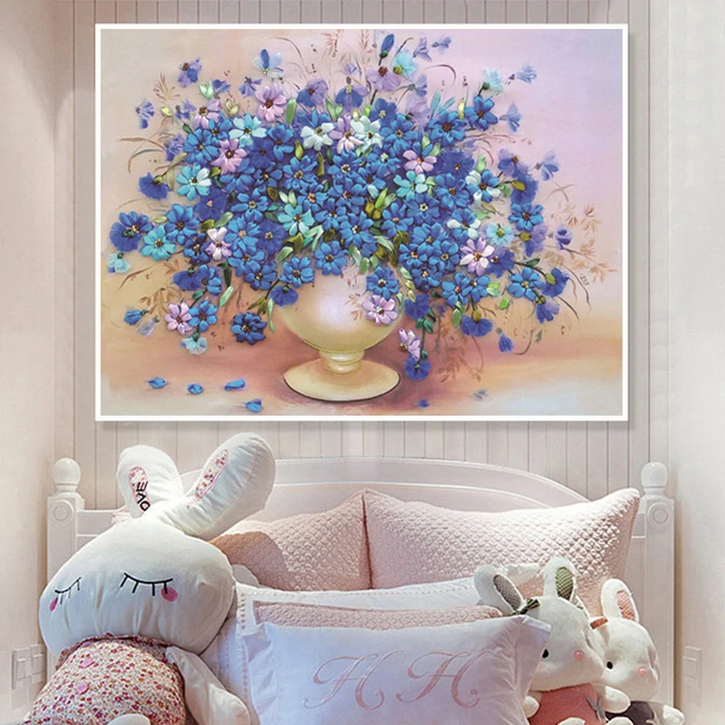  Youran DIY Diamond Mosaic Painting Elegant Blue Flowers Vase Dining Room and Sitting Room Bedroom W - 4000370051439