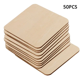 

50pcs Natural Blank Wood Pieces Slices Apple Square DIY Unfinished Wooden Slices For Picture Creative Wooden Crafts Ornaments