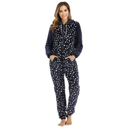 Women's Starry Print Stitching Flannel One-Piece Pajamas Home Wear women pajama set  pajamas for teen girls