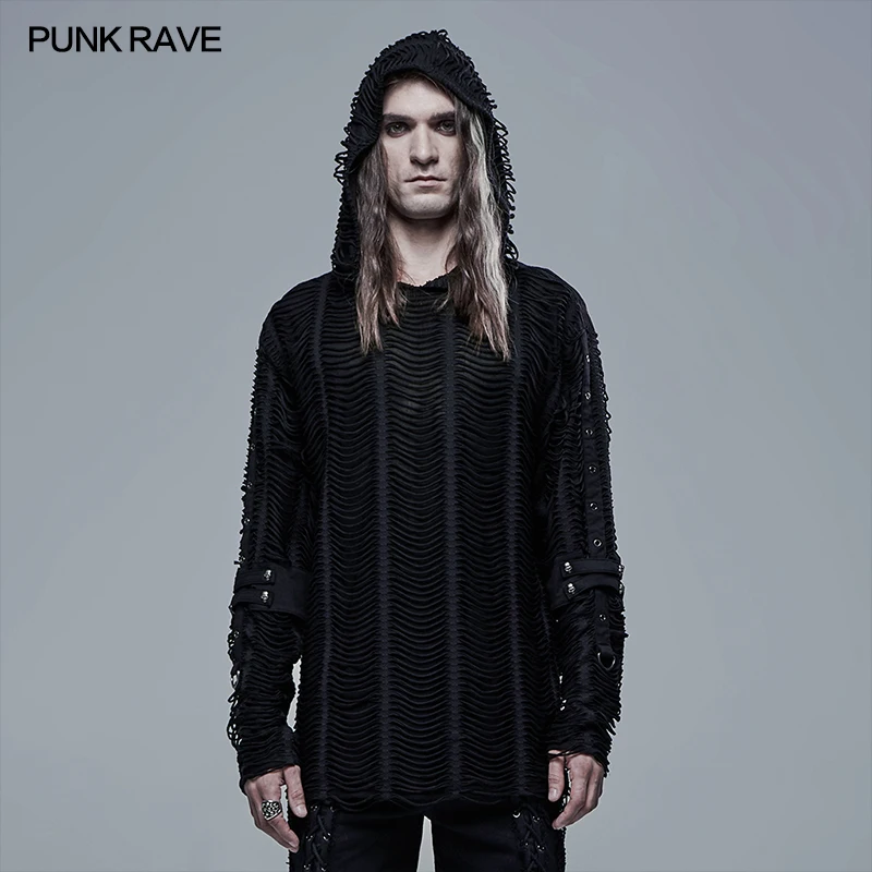 

Punk Rave Gothic Loose Knit Hoodie Men's T-shirt Top WT688