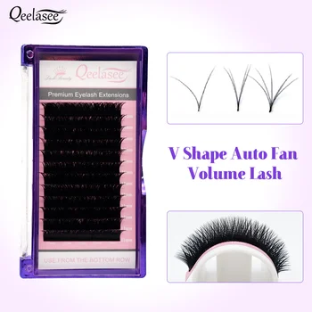 

Qeelasee V Shape Auto-Fan Volume Eyelashes 0.07mm Easy Fanning V Shape Lashes Makeup Eyelash Extensions Maquiagem Cílios