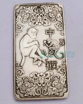 

Bulón de plata de Tíbet chino thanka fengshui zodíaco chino mono amuleto COLLAR COLGANTE artesanía de metal