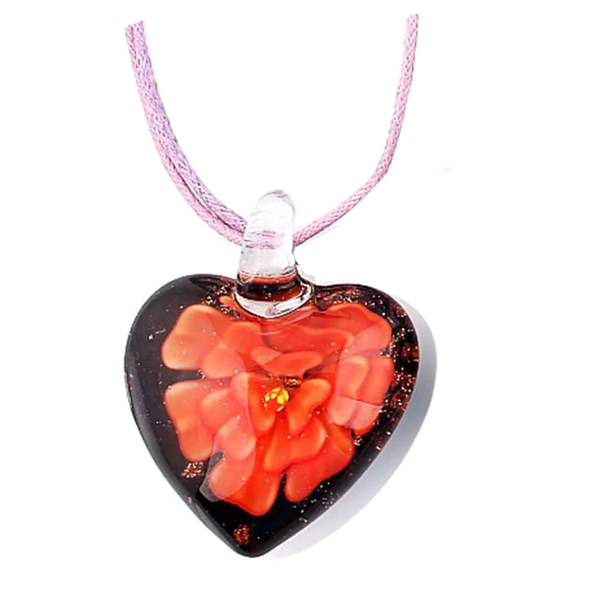 

QIANBEI Fashion Color Girl Christmas accessories Heart pendant Necklace Lampwork Murano Glass Pendant Necklace Color for Choose