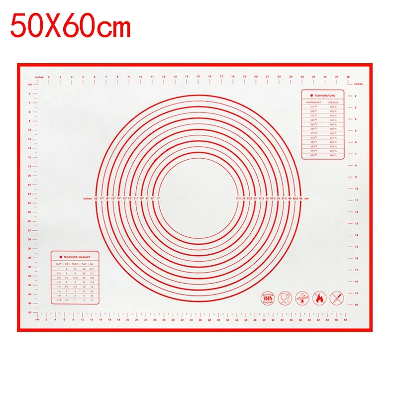 Hifuar силиконовый коврик для выпечки со шкалой прокатки теста коврик для замеса теста антипригарный Кондитерская печь лайнер формы для выпечки 60*40/40*30 см - Цвет: 50x60cm red