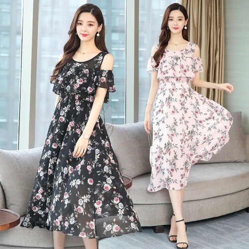 

2019 Summer Women Fashion Chiffon Print Maxi Dresses Short Sleeve O-neck Office Lady A-line Female Work Wear Slim Elegant Dress