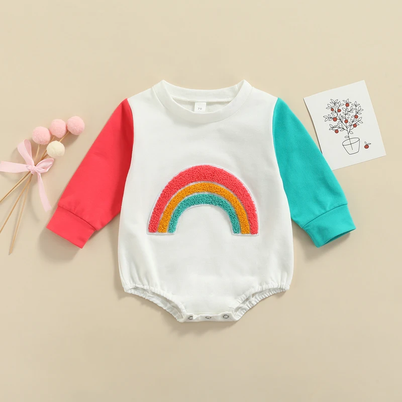 Focusnorm 024m Baby Girls Boys Autumn Jumpsuits Rainbow Pattern Long