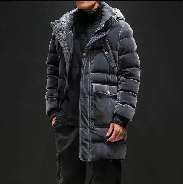 Мужские зимние толстые теплые пуховики высокого качества мужские длинные зимние пальто с капюшоном новые модные мужские длинные зимние пальто Размер 3XL - Цвет: Серый