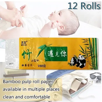 

#H40 12 Rolls Bamboo Toilet Paper Soft Strong Toilet Tissue Home Kitchen 4-Ply for Daily Use Toilet Paper Roll Bathroom