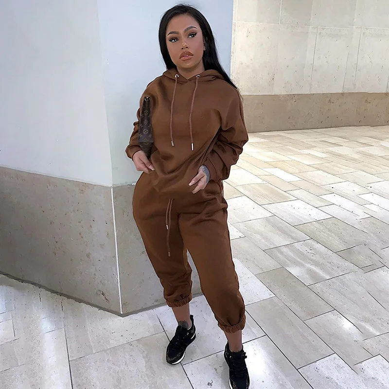 white pant suit set Autumn Winter Women's tracksuit Solid Hoodie Sweatshirt Two Piece Woman Set Crop Top and Pants Sport Jogger Suit Female Clothing dressy pant suits