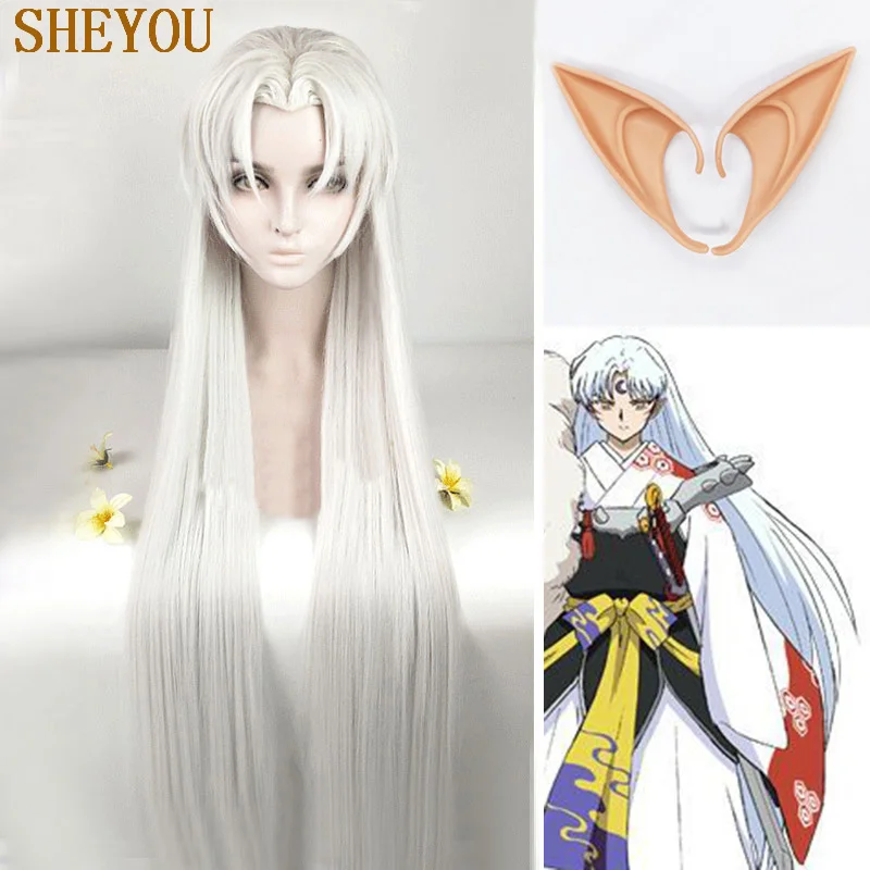 39in 100 см длинные Inuyasha Sesshomaru парик с соблазнительными кошачьими ушками