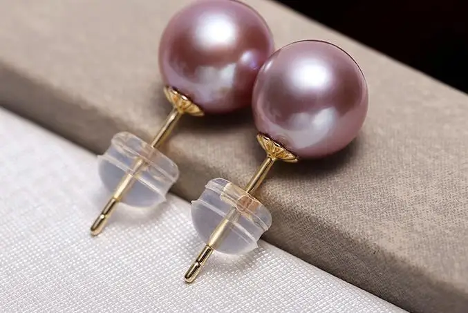 

free shipping charming pair of 10-11mm south sea round lavender pearl earring 18k