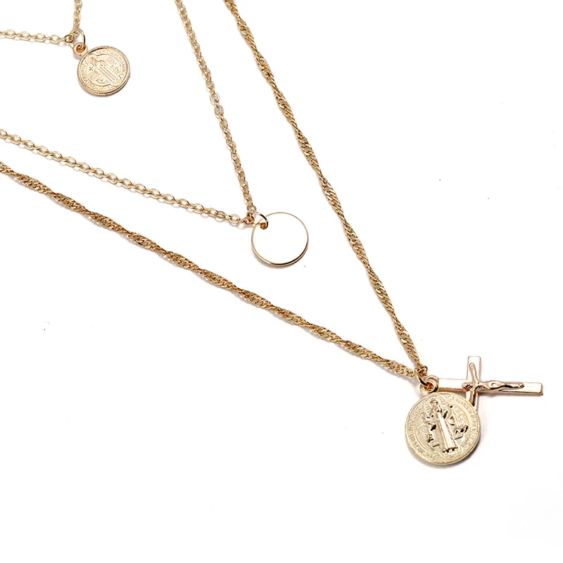 

Pop Cross Golden Necklace Set Europe America Women New Alloy Stainless Steel Necklace Luxury Jewelry Adjustable Necklace Gift