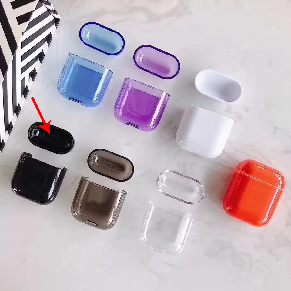 Black Прозрачный беспроводной чехол для зарядки наушников для Apple AirPods 1 2 милый чехол s Жесткий ПК Bluetooth коробка гарнитура защитный чехол - Цвет: Black
