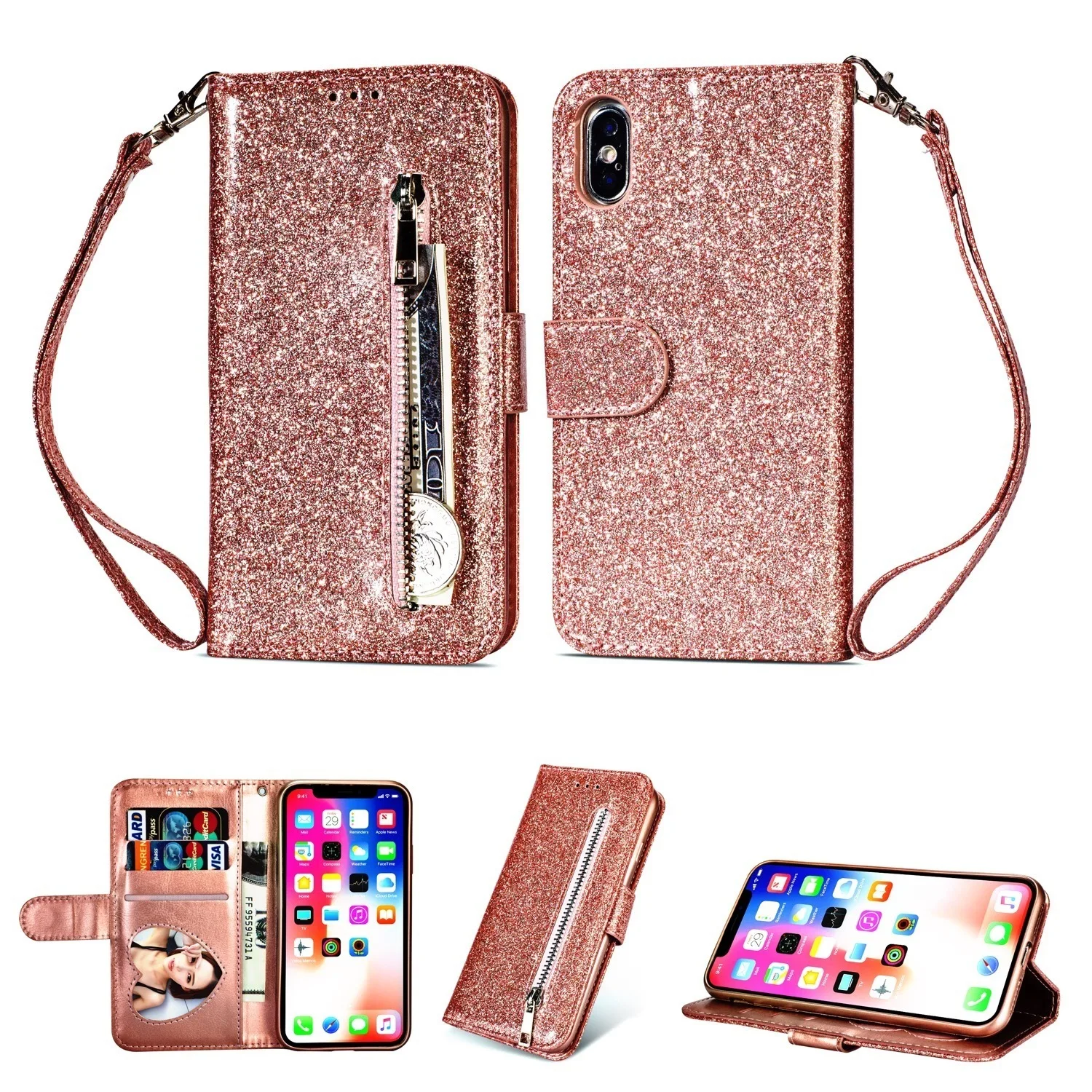

For IPhone Xr 7 XS Max Case Wallet Case Glitter Leather Fitted Phone Case With Card Holder Smart Case 2019 For IPhone 6s 7 Plus