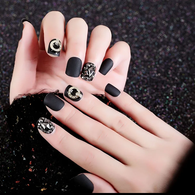 Wear Manicure Dark Fake Nails Patch Manicure Patch 24 Pcs Deconstructable Online Celebrity Black Diamond Douyin Deft 337 Acrylic Powders Liquids Aliexpress