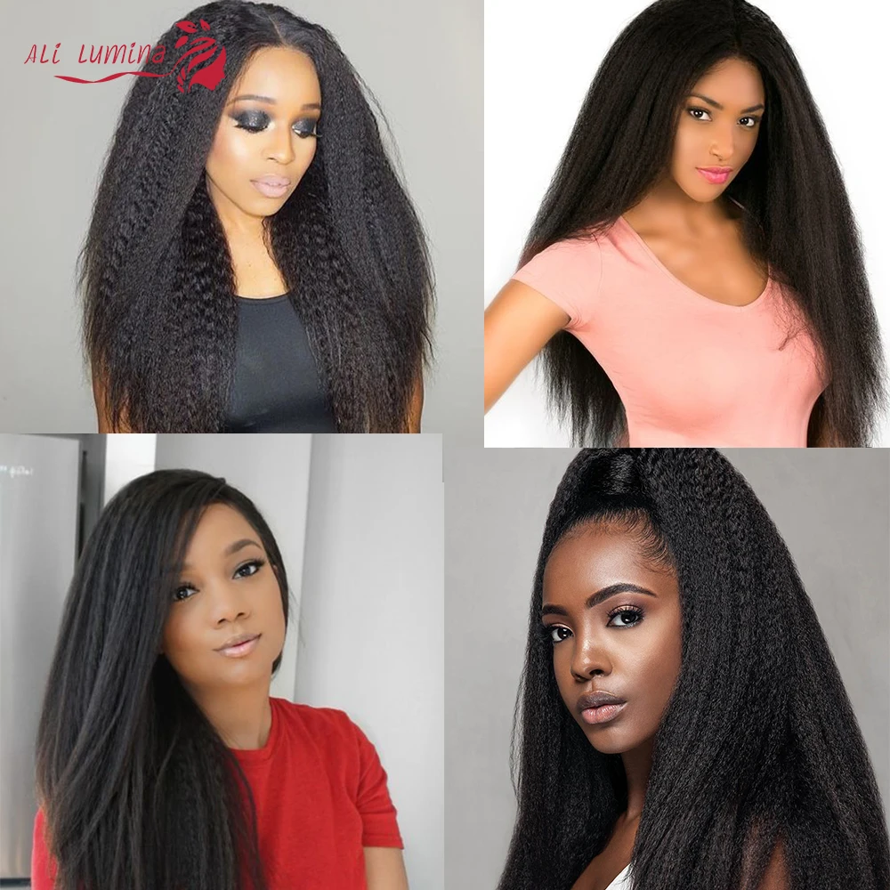 Kinky Straight Wig Human Hair Wigs Lace Closure Wig 180% Remy Brazilian Hair Wigs Real Human Hair Lace Wig Pelucas Baratas