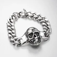 Хип-хоп большие браслеты с черепами и браслеты рок клуб бар популярный логотип Уличные аксессуары титановая сталь череп браслет