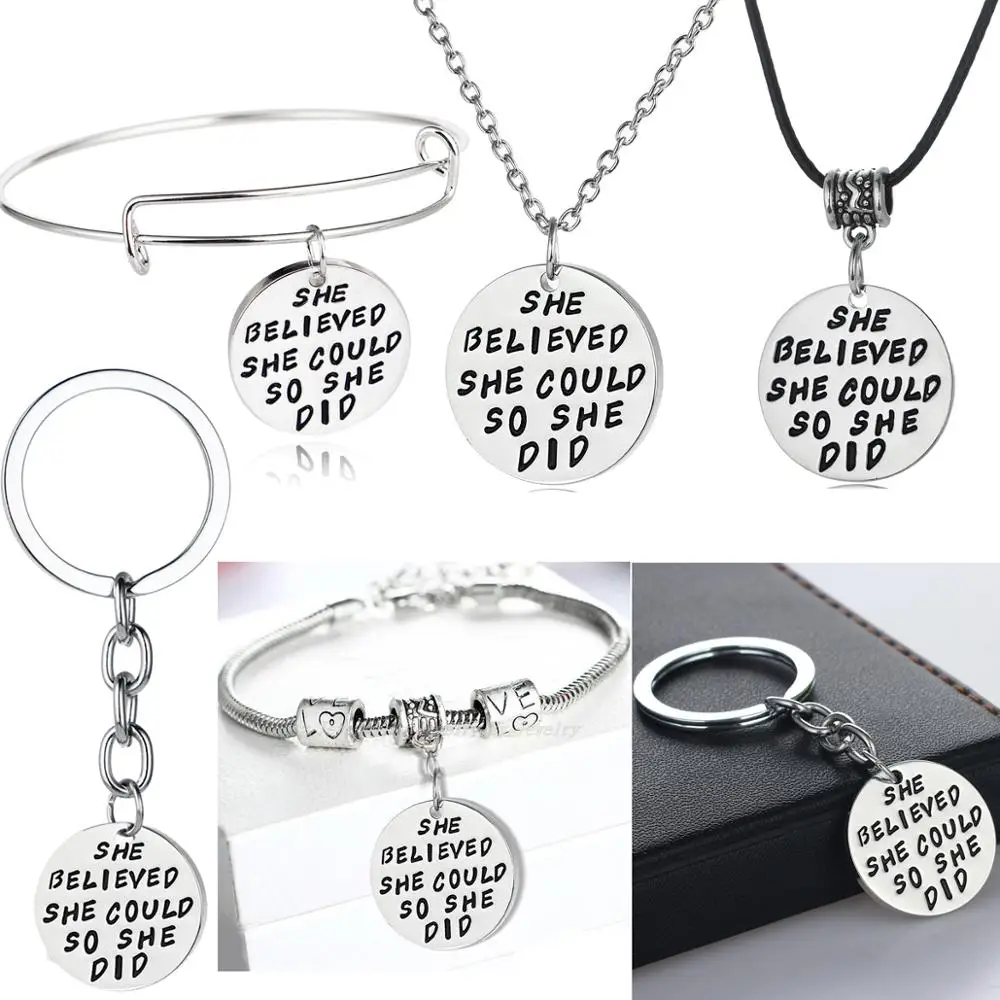 

She Believed She Could So She Did Bracelets Inspirational Bangles Charm Jewelry Women Girls Love Birthday Gifts Accessories Hot