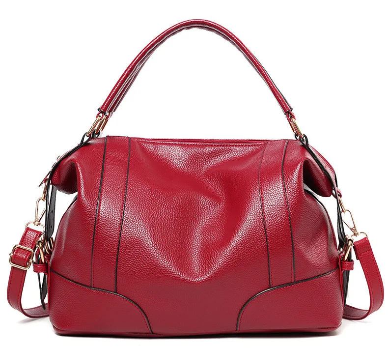 Винтажные женские сумки, роскошный дизайн, брендовый кошелек, большая кожаная Бостонская сумка через плечо для дам, Офисная сумка, черная, синяя