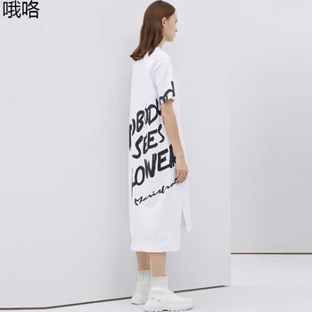 

2020 Summer Women Plus Size Letter Print Dress Korean Tshirt Dress Robe Femme Dresses New Casual Red Cotton Long Ladies Dresses
