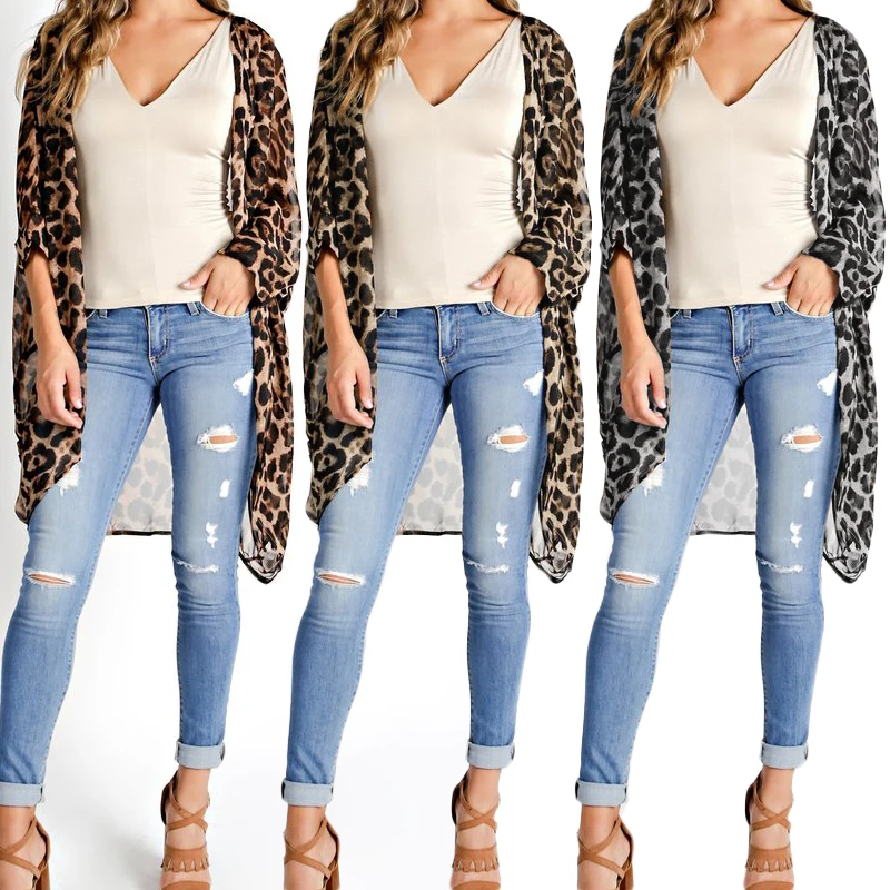

Plus Size Women Long Vintage Kimono Cardigan Leopard Printed Blouse 2019 Casual Loose Beach Cover Up Summer Top Shirt