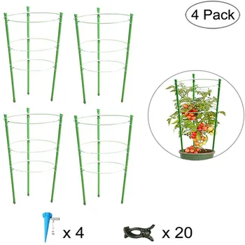 

4 Pack Support Tomato Cage For Climbing Plants Trellis Kit With 4 Self Watering Spikes 20 Plant Clips 3 Adjustable Rings Trellis