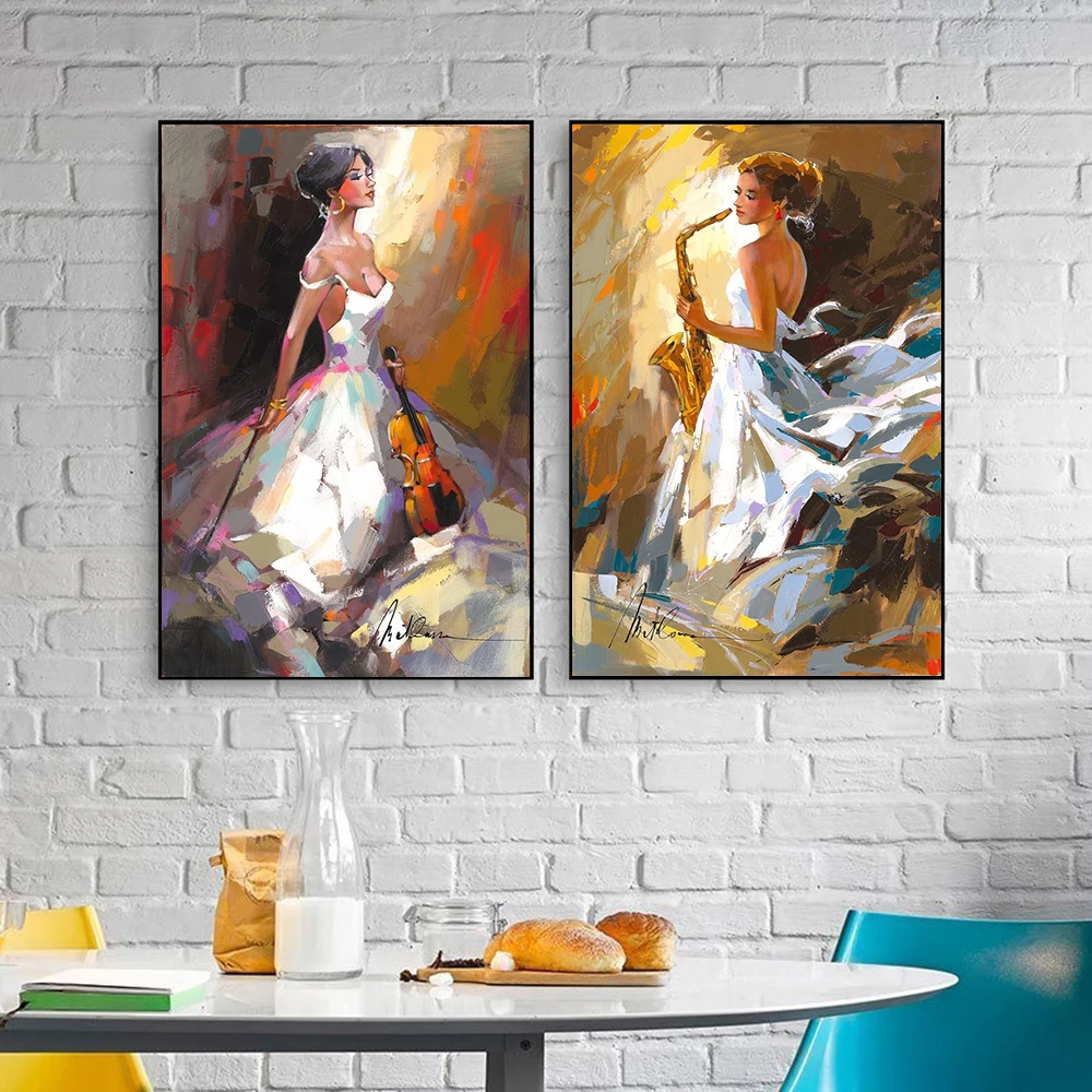 Abstract Paintings Violin and Saxophone Players