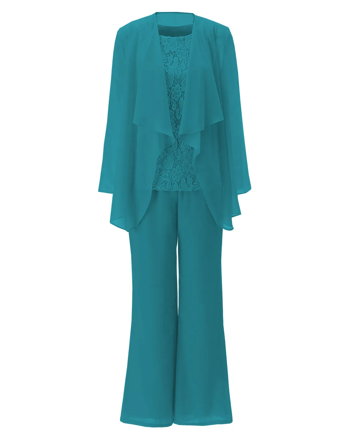 Торжественный темно-синий комплект из 3 предметов Для женщин шифоновое платье для девочек модные кружевные Детские платья для матери невесты платье брюки костюмы с Одежда с длинными рукавами куртка SL-M05 - Цвет: Teal
