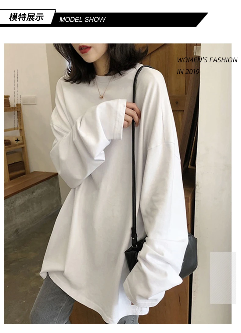 2021 spring Solid Simple oversized tshirt harajuku long T Shirt Women kawaii T-shirts Women 90s White yellow long Sleeve Tops