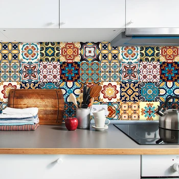 

Colorful Strip Retro Pattern Ceramic Tiles Wall Sticker Stairs Bedroom Kitchen Stairs Home Decor Wall Decals PVC Art Wallpaper