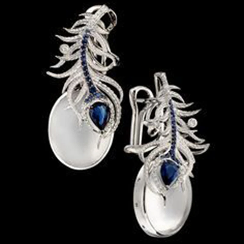 Новые трендовые круглые серьги с лунным камнем для женщин, лучший подарок, очаровательные Кристальные свадебные серьги-капли, массивные ювелирные изделия L5M043 - Окраска металла: Earring Q887