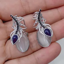 Винтажные серебряные полые натуральный опал серьга «кошачий глаз» серебряные серьги с большим камнем для женщин вечерние ювелирные изделия дропшиппинг