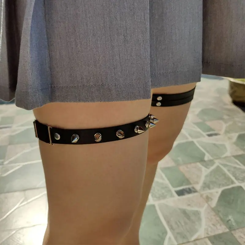 Готический панк женский сексуальный пояс для ног из искусственной кожи с шипами
