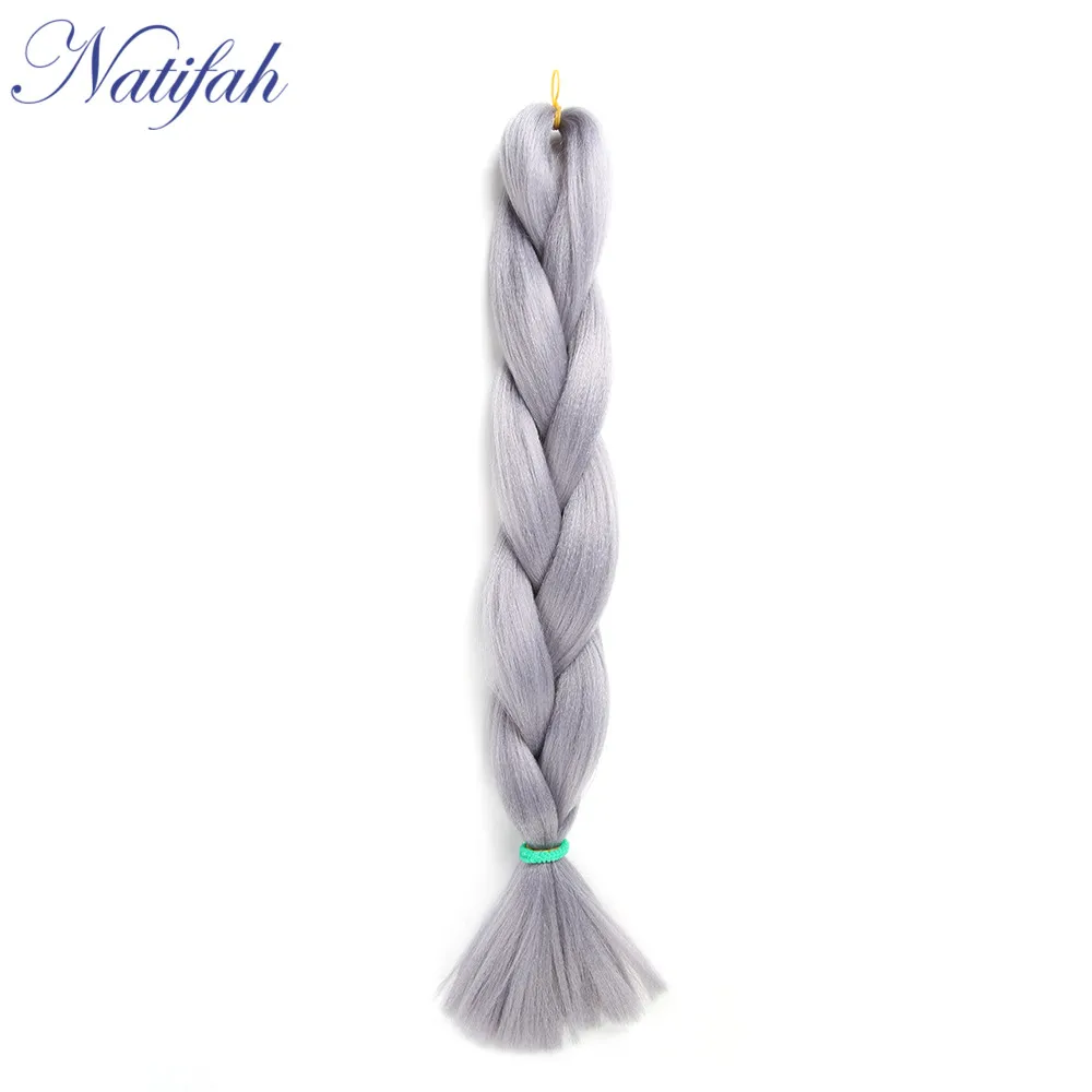 2Gray Natifah Jumbo вязанные крючком косички синтетические плетеные волосы коробка косички 24 дюймов Розовый Золотой Серый Цвет для женщин - Цвет: 2Gray