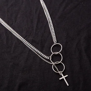 

NEW Hip Hop Multi Layer Cross Pendant Necklace For boy men Steampunk Long Chain Necklace Stanless Steel Jewellery Boyfriend Gift