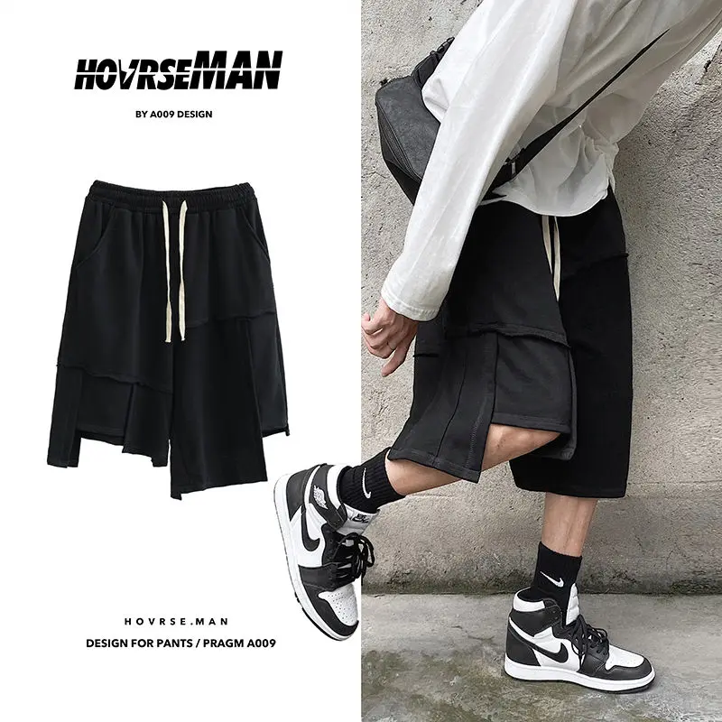 

Summer Shorts Men's Fashion Solid Color Casual Loose Hip-hop Shorts Men Streetwear Wild Irregular Five-point Pants Mens M-5XL