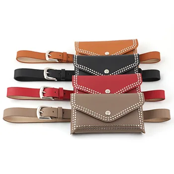 

Solid Color Rivets Leather Waist Bag Women Hasp Small Mobile Pouch Chest Pocket Crossbody Bag Ladies Waist Pack Pouch Belt
