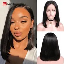 Wignee koronkowa część ludzkich włosów Bob peruka dla czarnych kobiet 150% wysokiej gęstości Glueless Remy brazylijski krótkie proste włosy koronkowa peruka z ludzkich włosów
