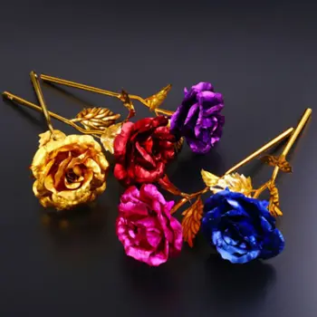 

24K Foil Plated Gold Rose Flower Long Stem Golden Dipped Flower Wedding Party Favors Valentine's Day Gift Lover Rose Artificial