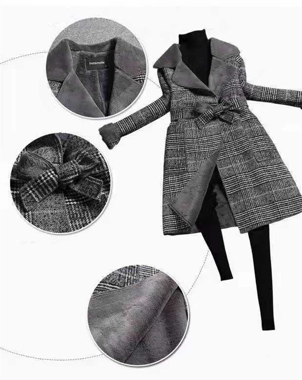 Luzuzi, винтажное клетчатое шерстяное пальто для женщин, тонкий пояс, отложной воротник, пальто для девушек, корейский стиль, Осень-зима, теплая подкладка из искусственной шерсти, верхняя одежда