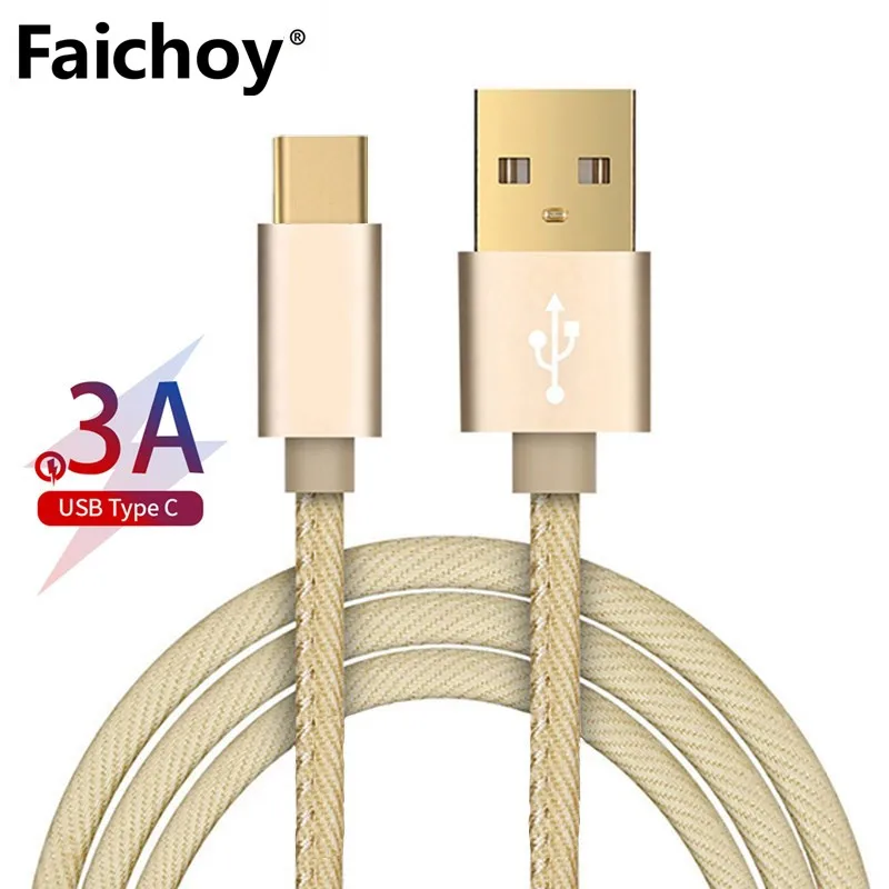 

USB Type C Charger Cable USB Type-C 3A Gold-plated Connector Braided Wire USB C Cable for Samsung MacBook/Xiaomi 4C/Letv/Oneplus