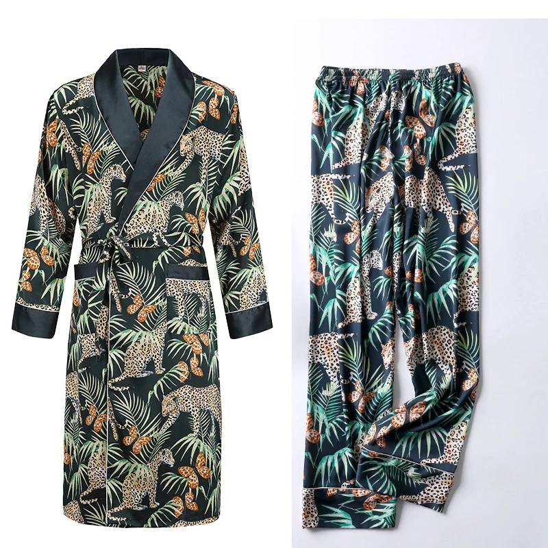 Robe set 6 Мужской банный халат, мужские атласные шарфы, пижама с принтом тигра, мужская летняя одежда, мужская атласная пижама, Свободная Домашняя одежда - Цвет: Robe set 6