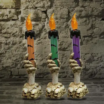 

Skeleton Candle 3-Heads Plastic Skull Candlestick Add Festival Atomosphere Haunted House Smokeless Creative LED Candle Light