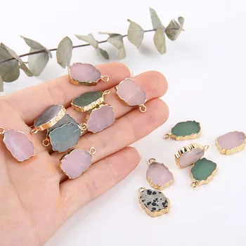 

2pcs New Natural Stone Irregular Pendants Golden edge Crystal Charms For DIY Jewelry Making Necklaces Bracelet Size 20X12X3mm